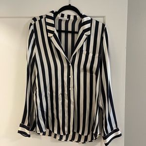 Anine Bing Black and White Striped satin top